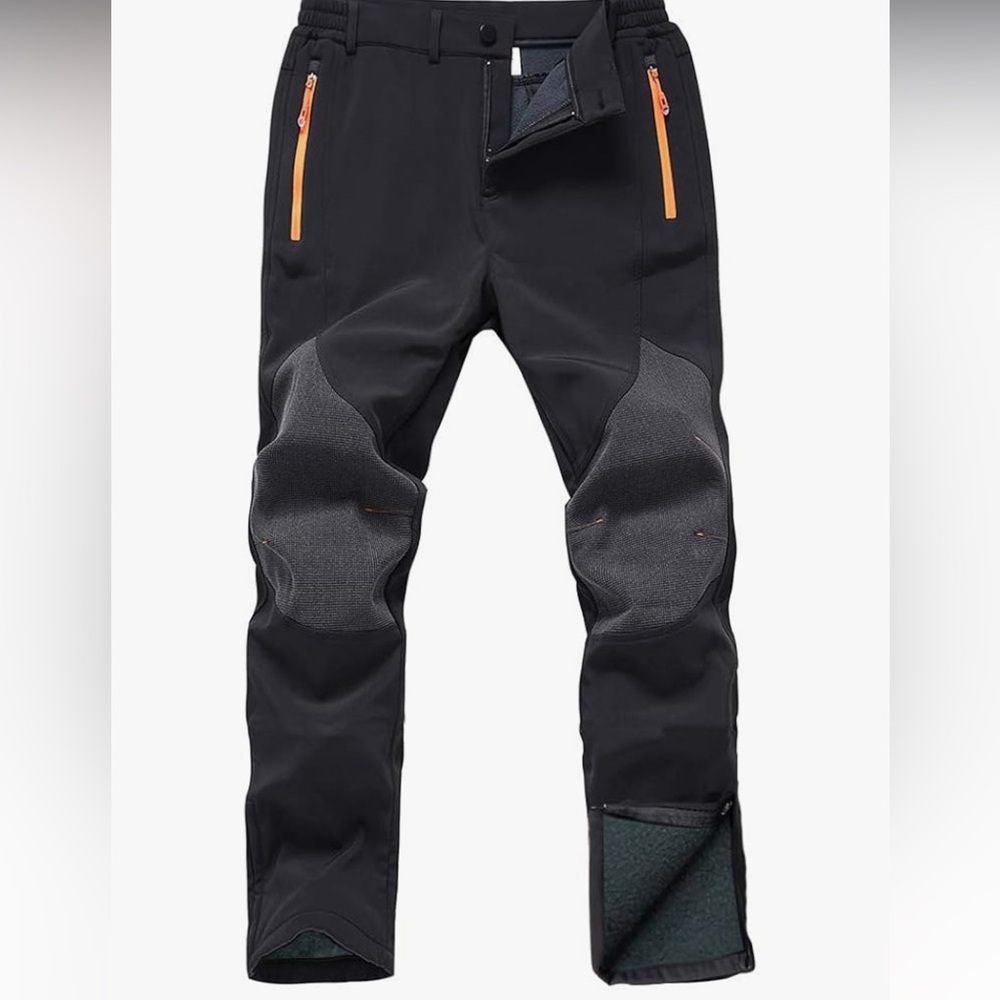 Mens Snow Ski Waterproof Softshell Snowboard Pants Fleece Lined Zipper Bottom
